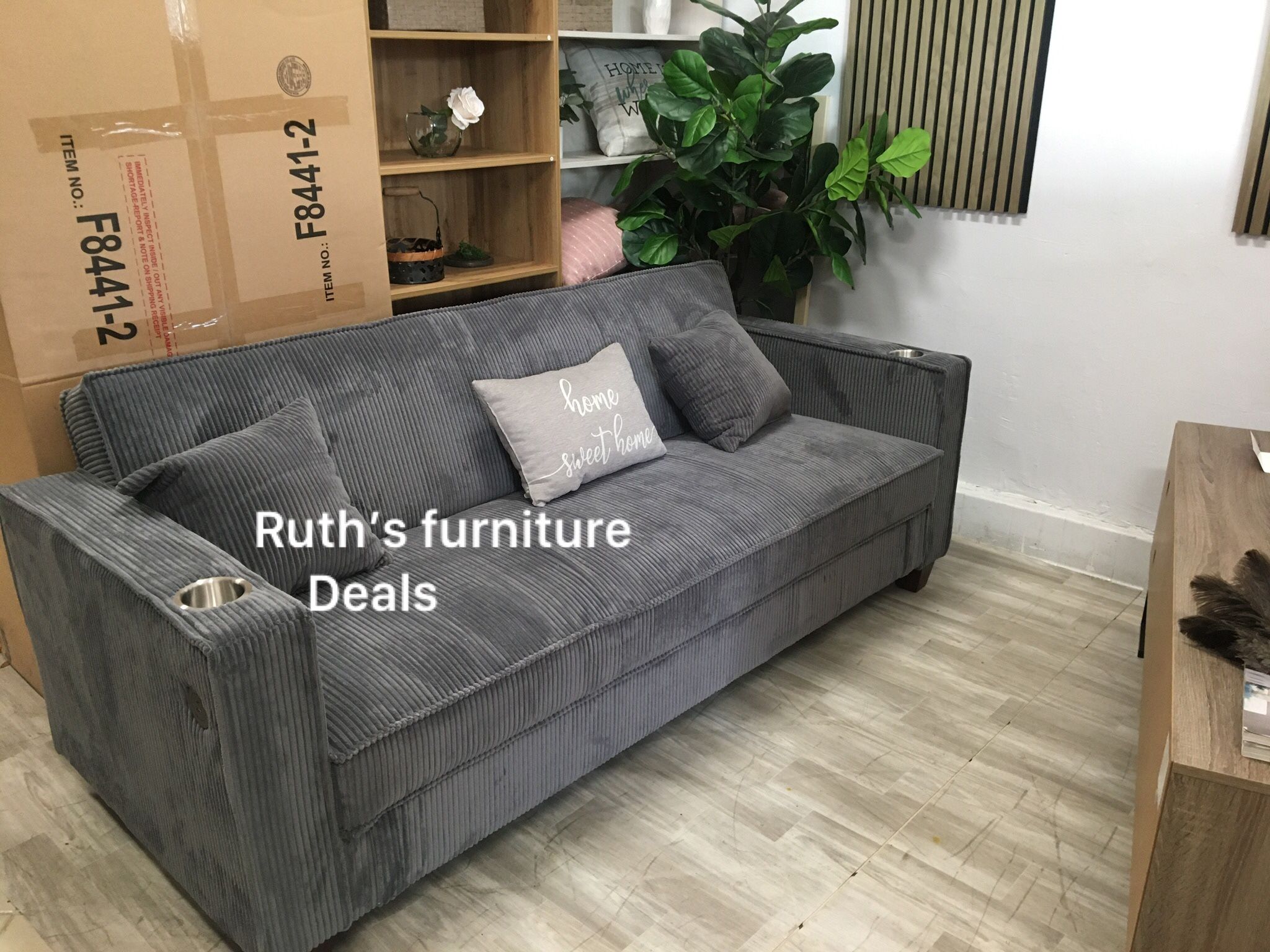 Beautiful Dark Gray Convertible Sectional Sofa W/Hidden Storage + Cup Holder + USB Port (On Display)