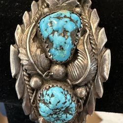Old Navajo Sterling  Turquoise Watch Cuff 