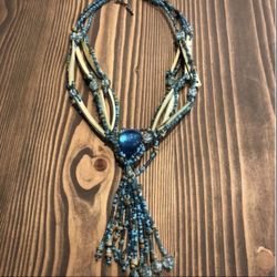 Blown Glass & Shell beaded Turquoise Necklace Vintage from the 60’s