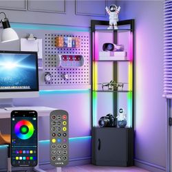5-Tier Corner Shelf with RGB LED Light, 65" Tall Display Cabinet with Storage, Remote & APP Control