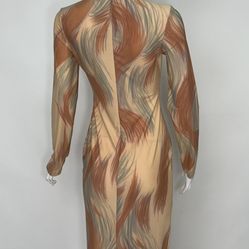 Long Tie-Dye Bodycon Dress – High Neck, Long Sleeve – Stretch 