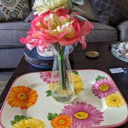 Ceramic Cheryl Cookies Plater & Pink & Red Flowers & Vase.  