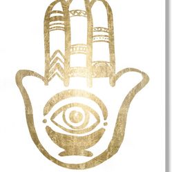 The Oliver Gal Artist Co. Symbols and Objects Wall Art Canvas Prints 'Hamsa Foil' Home Décor, 20" x 30", Gold, White