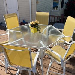 Aluminum And Glass Table And Chair Set For Six