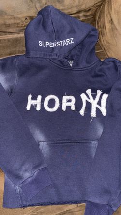 Dark blue washed cropped hoodie