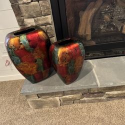 Various Colorful Blown Glass Vases, And Artwork
