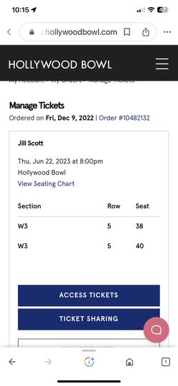 Jill Scott Tickets Hollywood Bowl 6-22 50/ea