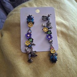 Flower/bird Mistmatched Dangling Earrings 