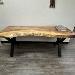 🌳 Live Edge Rain Tree Table – 78” | Amber Color | Steel Legs