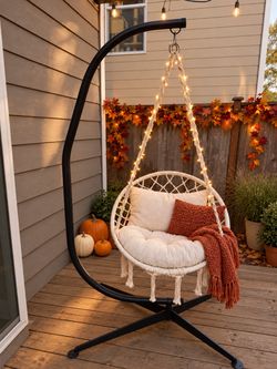 Swing Chair Hanging Cotton Rope for, with stand Patio, Deck, Garden - Cushion Not Included