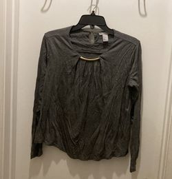 H&M Charcoal Grey With Gold Necklace Plate Long Sleeve Blouse Size Medium 