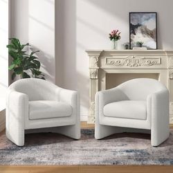 Modern White Boucle Accent Chairs | 2 Available | $175 Each