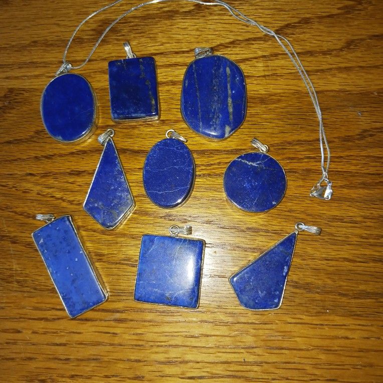 Lapis Lazuli Pendant 9 Pieces Plus Chain