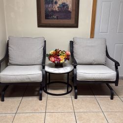 Outdoor Garden Patio Rocking Metal Chairs Set With Cushions And Table