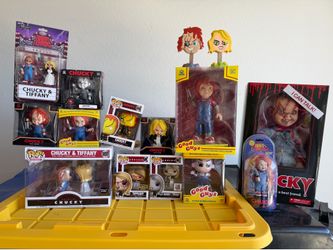 Brand new lot of Chucky and Tiffany Funkos, talking doll, and wallet