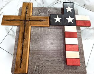 Handmade Wooden American Flag Cross Decor