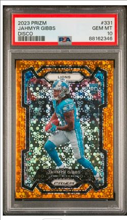 2023 Panini Prizm Football Jahmyr Gibbs #331 RC Orange Disco Prizm PSA 10