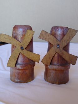 Vintage wooden windmill salt and pepper shakers