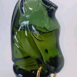 Vintage Avon Horse Head Green Glass Bottle 