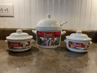 Campbell’s Kid’s Soup Tureen w/ Ladle & 2 Covered Soup Bowls 