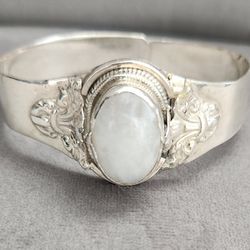925 Sterling Silver Natural Moonstone Cuff Bracelet 