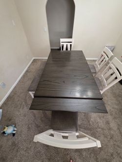 6-Seat Extendable Dining Table Set – Dark Wood Top with White Base