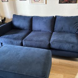 Royal Blue Couch with Ottoman