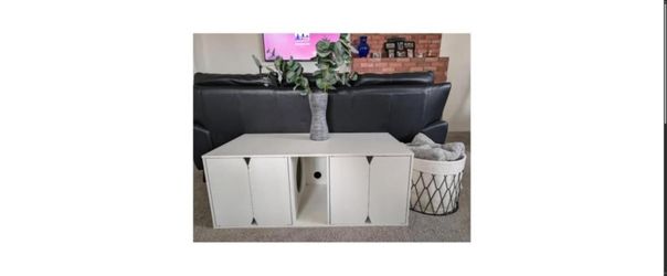 White Low TV Console / Storage Cabinet - 4 Doors, Approx. 43" Wide