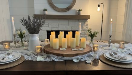 12 led flameless pillar candle set in cream w/remote control