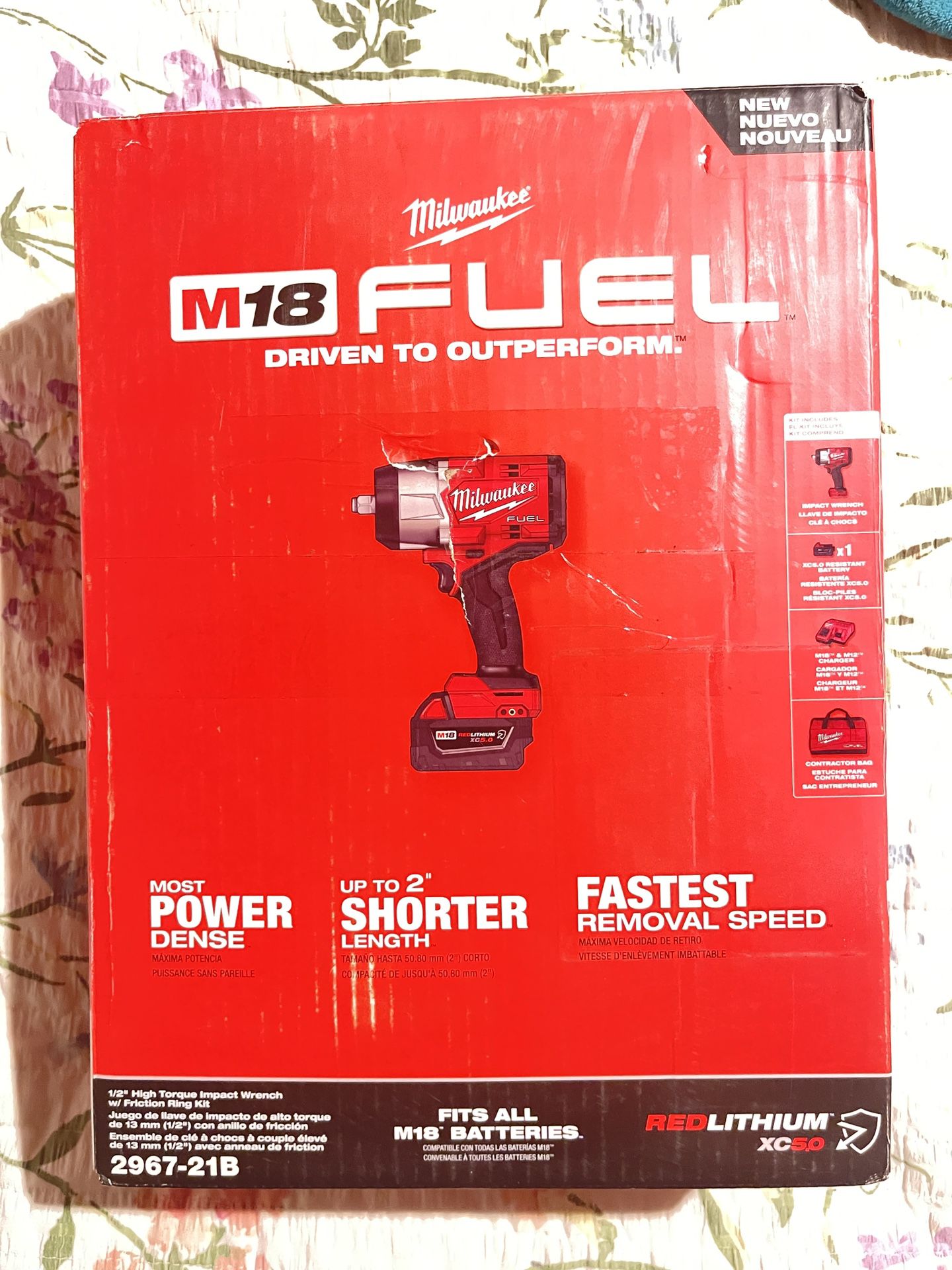 (3) Milwaukee M18 FUEL 18V Lithium-Ion Brushless Cordless 1/2 in. Impact Wrench w/Friction Ring Kit w/One 5.0 Ah Battery and Bag