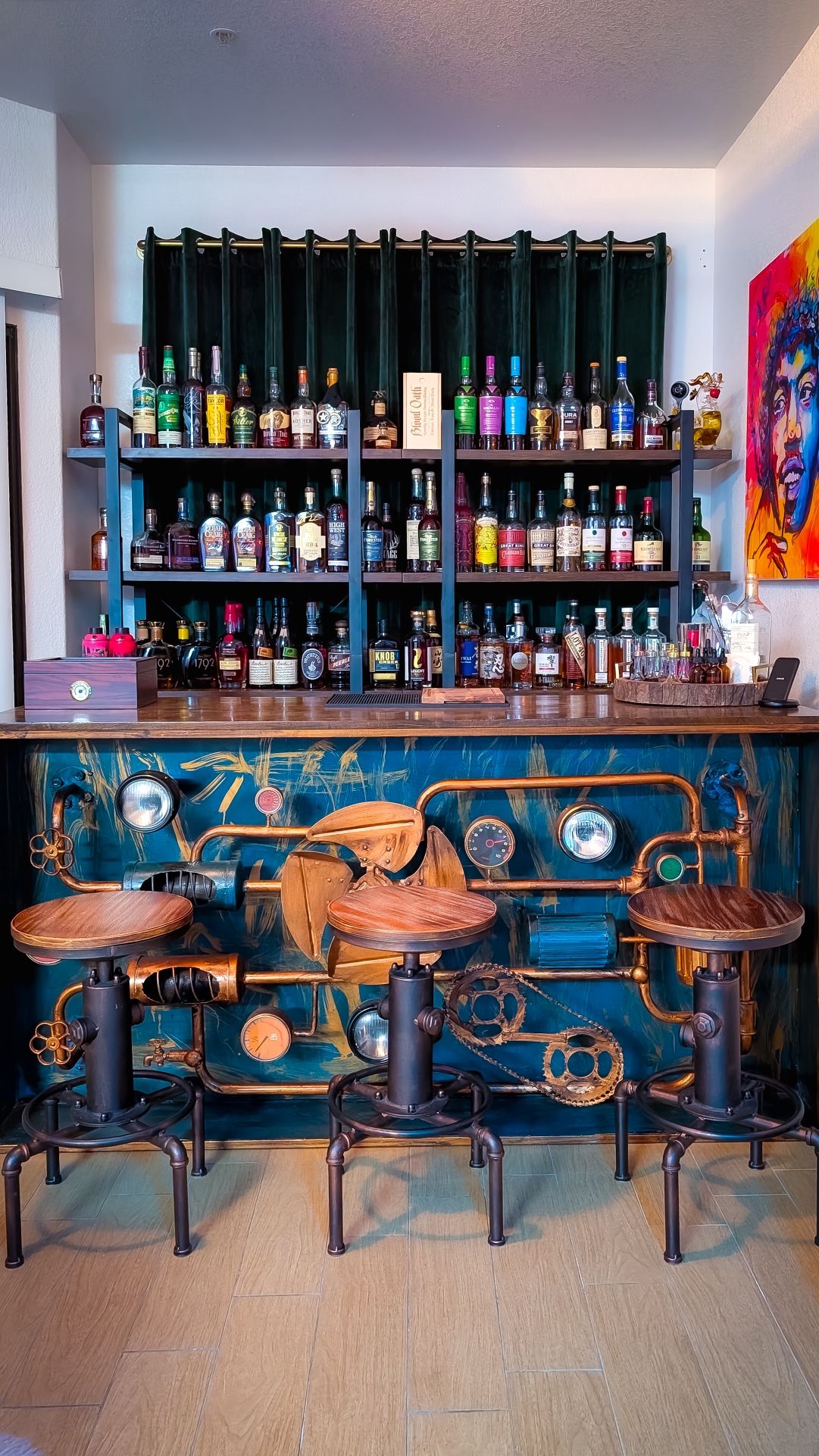Steampunk Home Bar And Stools