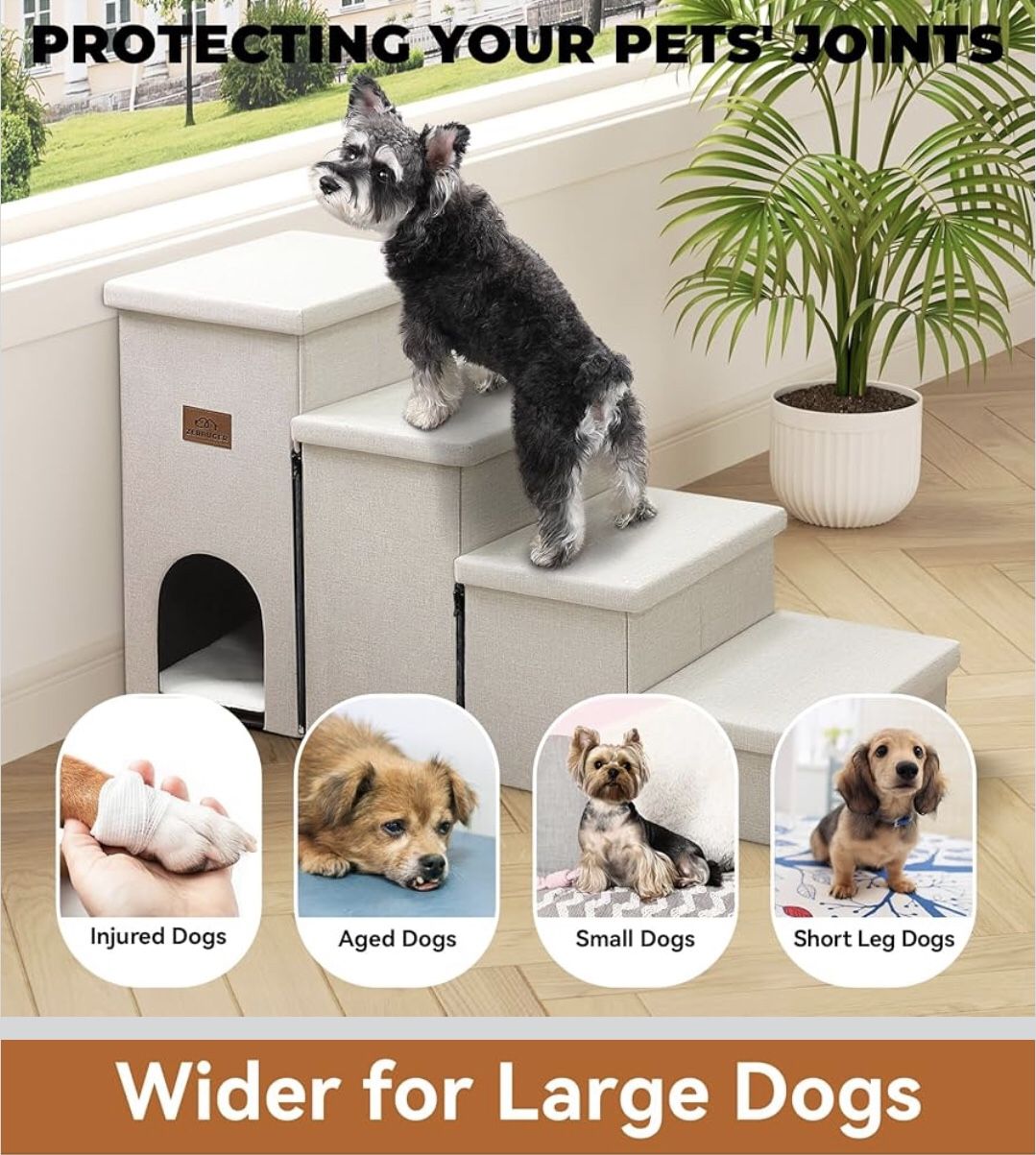 Dog Stairs with Condo 23" H, 4-Step Wider Folding Storage for Small/Medium/Large Old Dogs N Cats