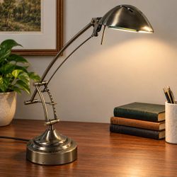 Vintage 1990s Adjustable Halogen Desk Lamp Bronze Tone 21” Articulated Arm