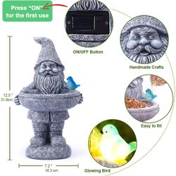 Solar Garden Gnome Statue with Bird Feeder