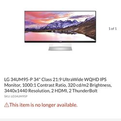 LG 34 Ultra Wide Monitor IPS