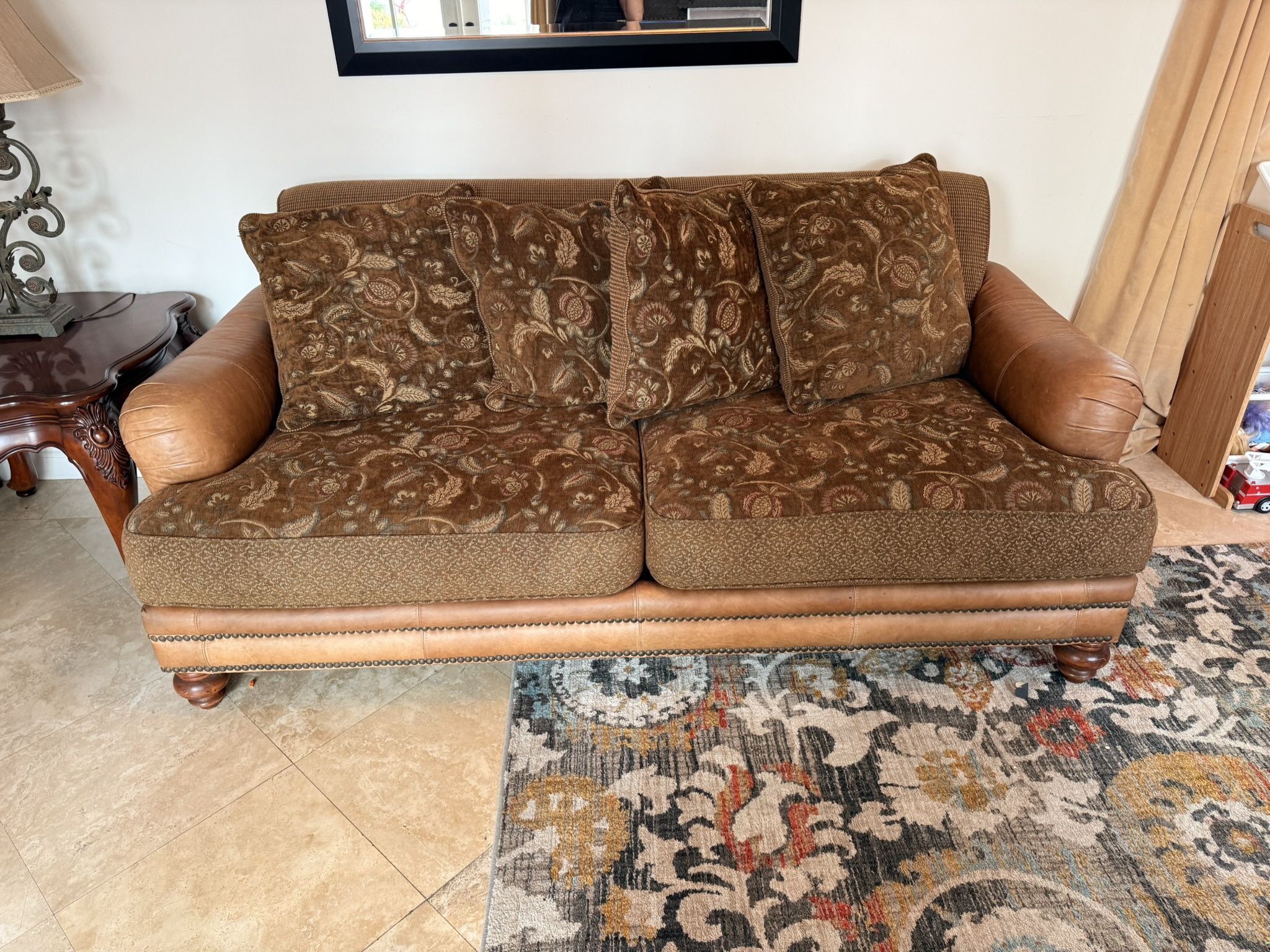 Leather And Fabric Couch