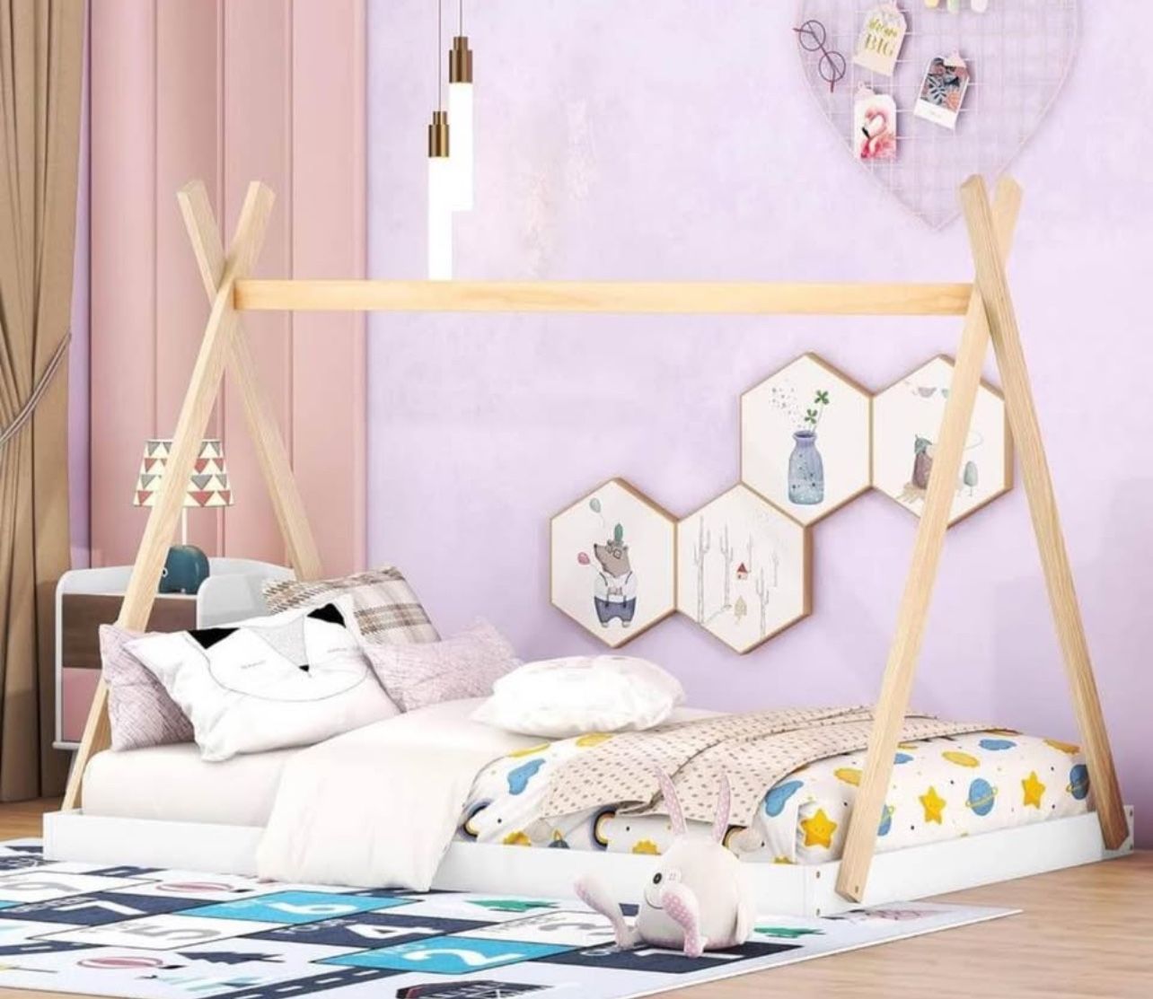 Full size wooden house floor bed frame - NEW
