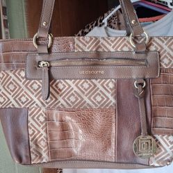 Liz CLAIBORNE PURSE BROWN PATTERN AND LEATHER STYLE