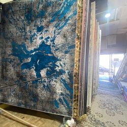 8x10 Area Rugs Carpet Rugs Abstract Design Thick Colors Blue Gray
