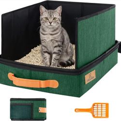 Portable Travel Litter Box for Cats, 17.7"×13.5"×11" Collapsible Cat Litter Box with Lid