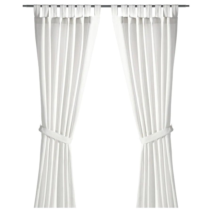LENDA Curtains with tie-backs, 1 Pair, White, 55x98”