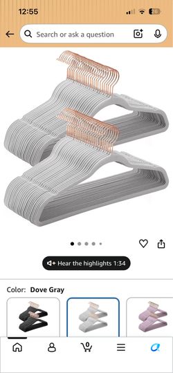 Slim Velvet Hangers, Non-Slip Clothes Hangers with Rose Gold Swivel Hooks, Space-Saving, for Closet, 50 Pack