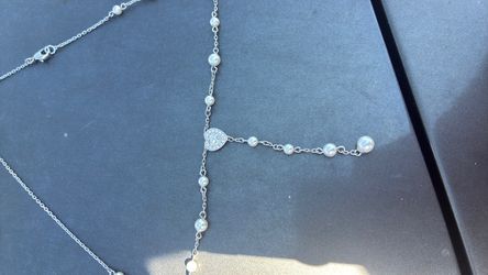 Ariana Grande x Swarovski Y Necklace Crystal Pearl Heart Rhodium Plated