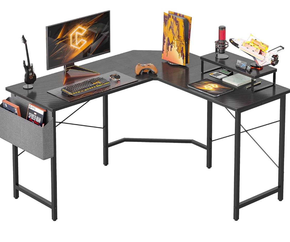 L Shaped Gaming Corner Desk with with Monitor Shelf for Study Writing