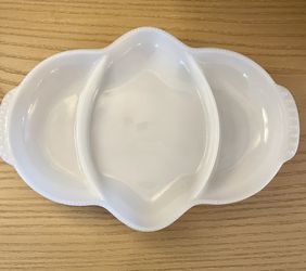 Vintage Fire King Ovenware Divided Relish Glass Serving Tray 