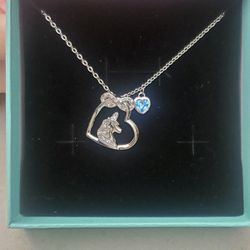 Rucher Blue Crystal Unicorn With Heart And Infinity Loop Necklace 