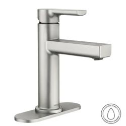 Moen Rinza Spot Resist Brushed Nickel Single hole 1-handle WaterSense High-arc Residential Handle Bathroom Sink Faucet with Drain with Deck Plate