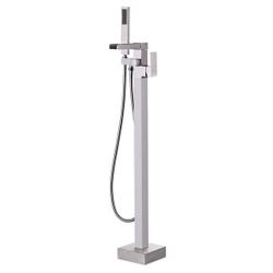 Single-Handle Freestanding Tub Faucet with Hand Shower in Brushed Nickel