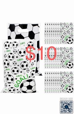 50Pcs Soccer Goodie Bags - Plastic Soccer Gift Bags, Soccer Party Theme Favor Decor, Ideal Snack Bags for Team Events Decorations