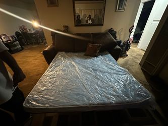 Brown Sleeper Sofa with Pull-Out Mattress